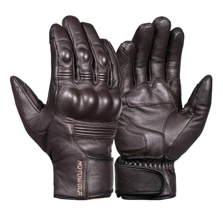 Motorcycle Gloves Winter Waterproof Leather Touchscreen Black - Race Blaze