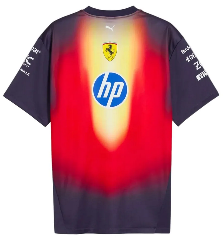 Back view of Ferrari China GP T-shirt with red-and-yellow gradient, Ferrari shield and HP logo