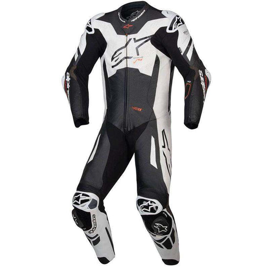 Alpinestars GP Plus V4 Sprint one-piece black and white leather racing suit with aerodynamic design and CE Level 2 protection