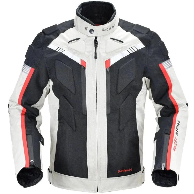 Knight Cycling Biker Motorcycle Road Jacket White Grey Front - Race Blaze