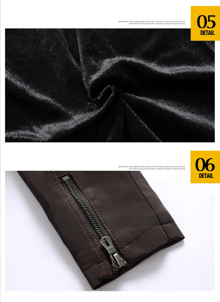 Winter Leather Jacket Fleece Warm Causal Motorcycle Embroidery PU Coats