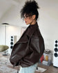 Casual Dark Red Zipper Leather Short Jacket Women  - Race Blaze
