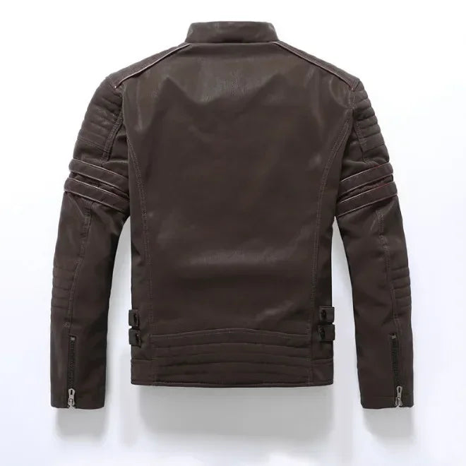 Winter Leather Jacket Fleece Warm Causal Motorcycle Embroidery PU Coats