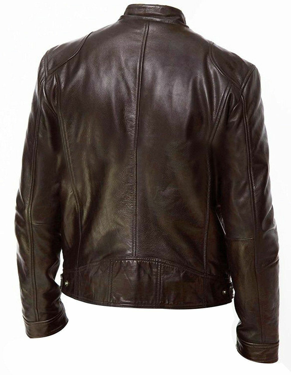 Fashion Mens Leather Jacket Slim Fit Stand Collar PU Jacket Male