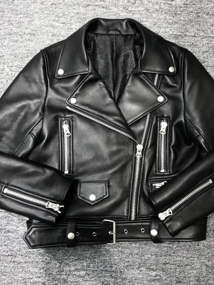 Autumn Women Faux PU Leather Jacket Casual Lapel Coat Dark Shot - Race Blaze