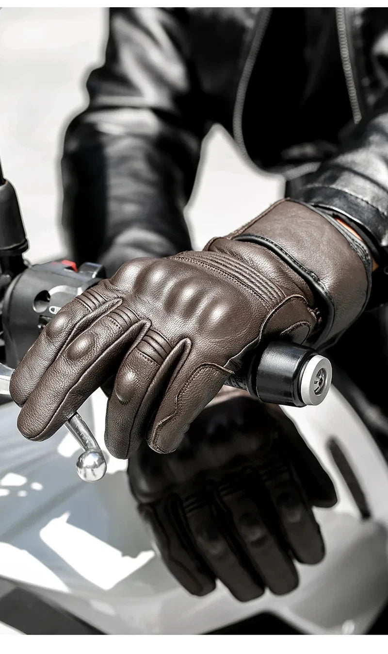 Motorcycle Gloves Winter Waterproof Leather Touchscreen Black - Race Blaze