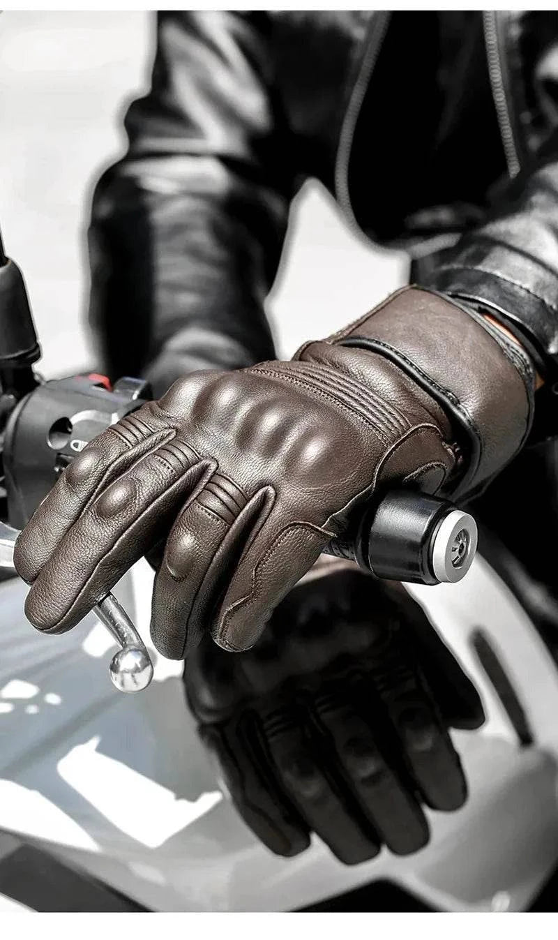 Motorcycle Gloves Winter Waterproof Leather Touchscreen Black - Race Blaze
