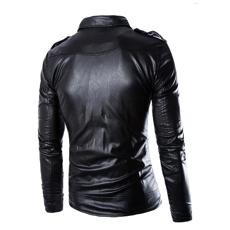 Men's synthetic leather jacket, lapel blazer, diagonal zipper