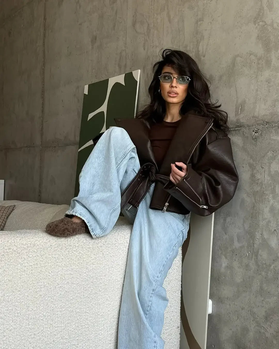 Casual Dark Red Zipper Leather Short Jackets Women Coat Lady