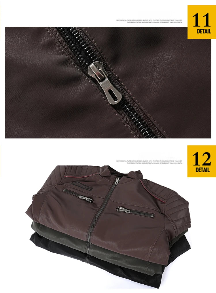 Winter Leather Jacket Fleece Warm Causal Motorcycle Embroidery PU Coats