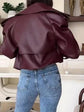 Vintage Leather Jacket Women Single Breasted Short Burgundy - Race Blaze