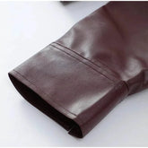 Casual Dark Red Zipper Leather Short Jacket Women  - Race Blaze