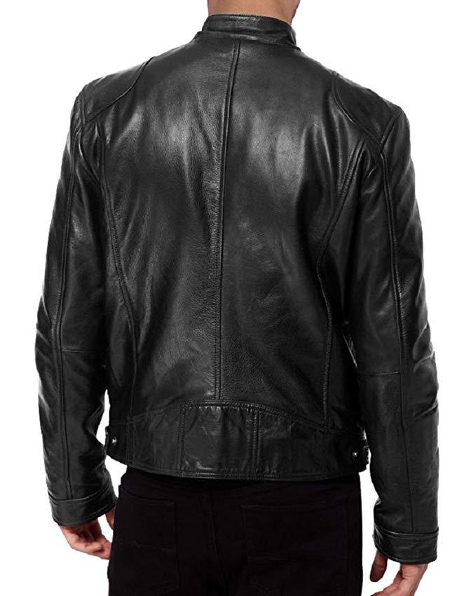 Fashion Mens Leather Jacket Slim Fit Stand Collar PU Jacket Male