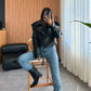 Vintage Leather Jacket Women Single Breasted Short Black - Race Blaze