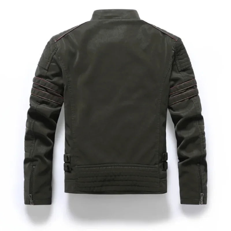 Winter Leather Jacket Fleece Warm Causal Motorcycle Embroidery PU Coats