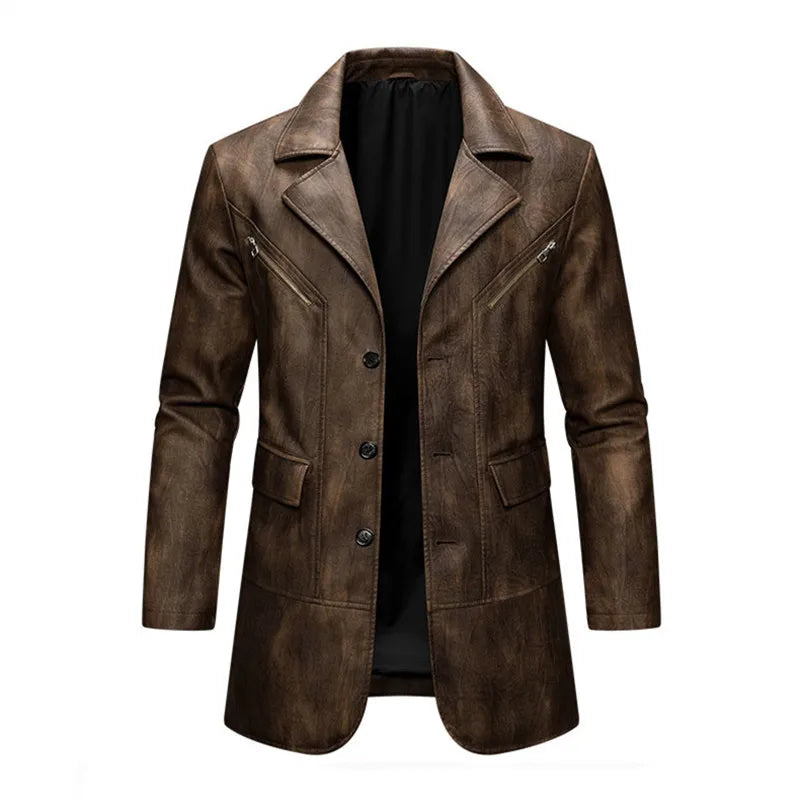 Spring Autumn Men's Vintage Leather Coats Fashion Pu Trench Outwear