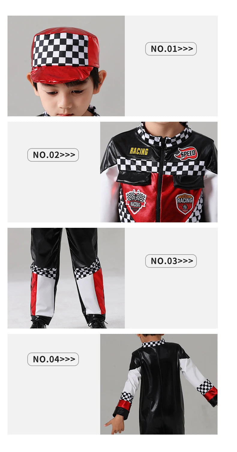 Child Race Car Driver Costumes Carnival Racer Jumpsuit