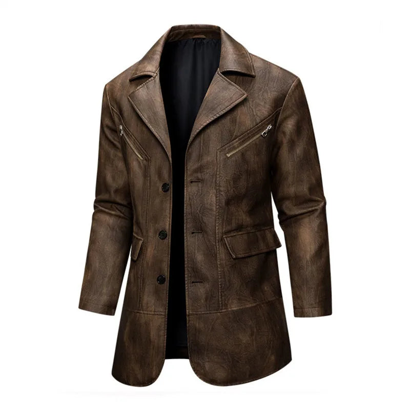 Spring Autumn Men's Vintage Leather Coats Fashion Pu Trench Outwear