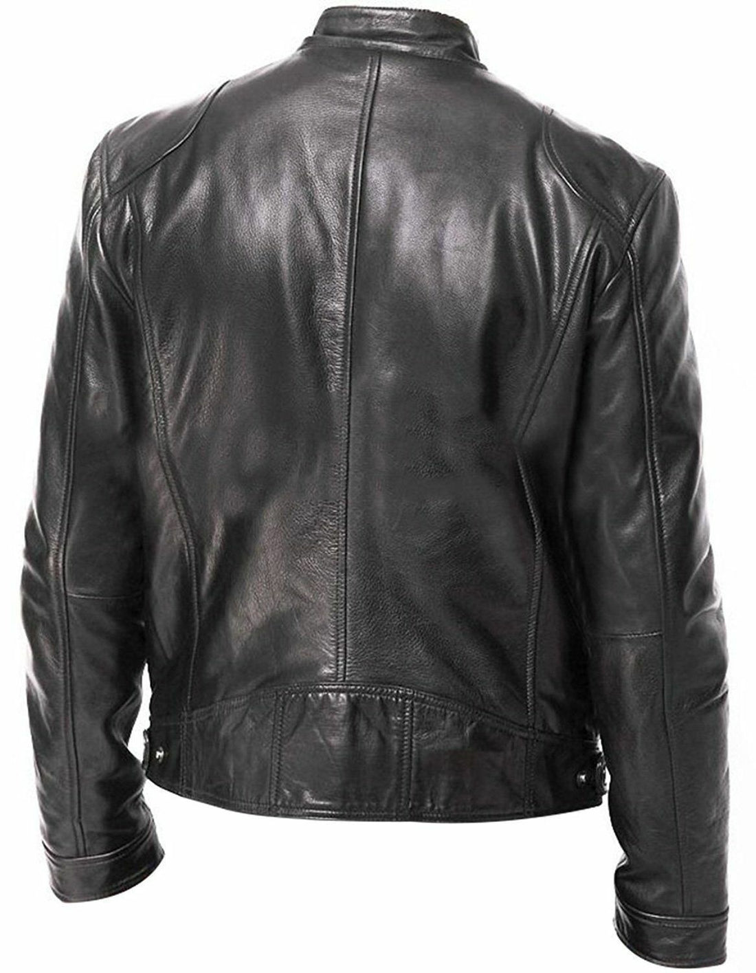 Fashion Mens Leather Jacket Slim Fit Stand Collar PU Jacket Male