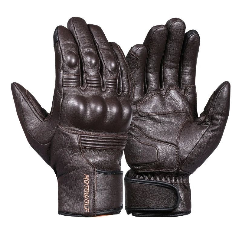 Motorcycle Gloves Winter Waterproof Leather Touchscreen Black - Race Blaze