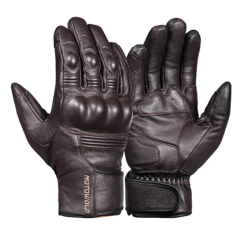 Motorcycle Gloves Winter Waterproof Leather Touchscreen Black - Race Blaze