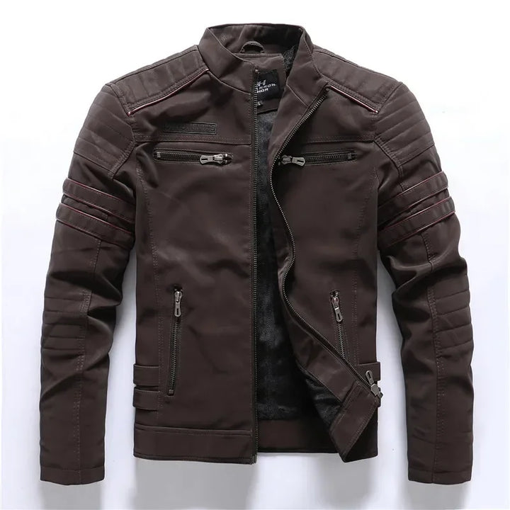 Winter Leather Jacket Fleece Warm Causal Motorcycle Embroidery PU Coats