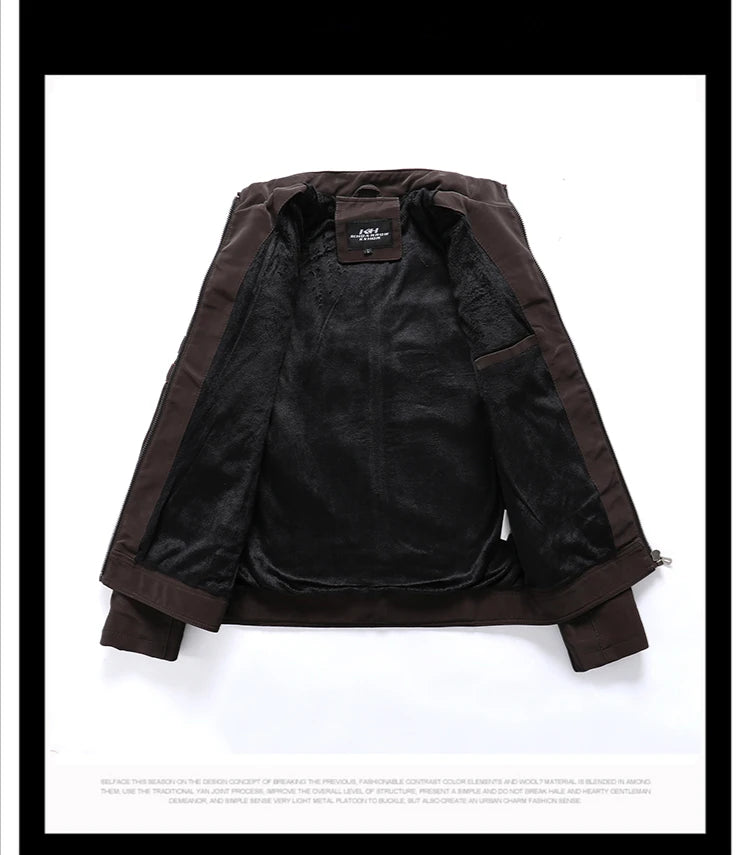 Winter Leather Jacket Fleece Warm Causal Motorcycle Embroidery PU Coats