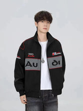 High Quality Embroidered Motorcycle Racing Jacket On Model Full - Race Blaze