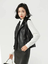 Fashion Suit Lapel Leather Vest Women Motorcycle Jacket On Model Front - Race Blaze