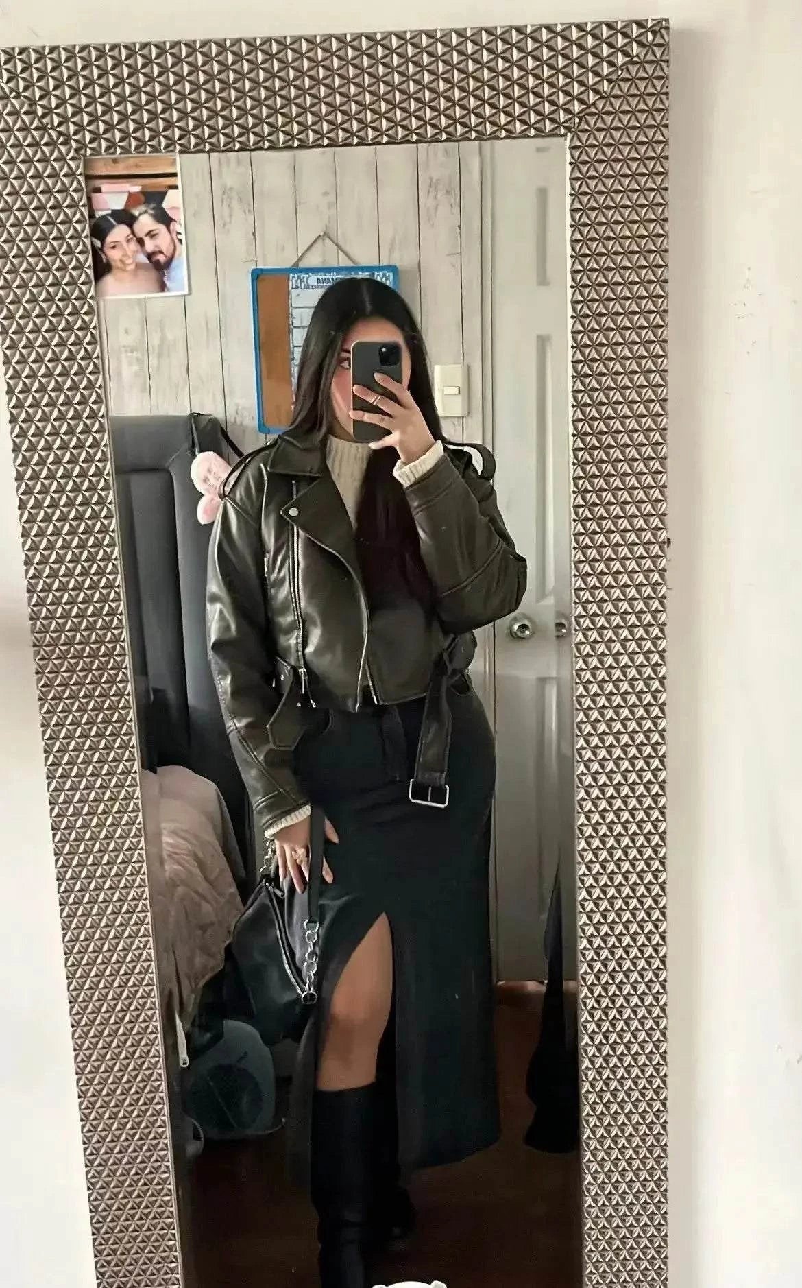 Women Oversized Vintage Loose Faux Leather Short Jacket Black Flat - Race Blaze