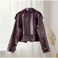 Vintage Leather Jacket Women Single Breasted Short Black - Race Blaze