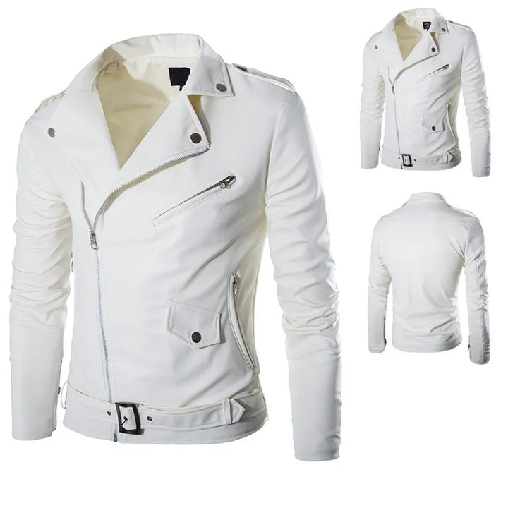 Men's synthetic leather jacket, lapel blazer, diagonal zipper