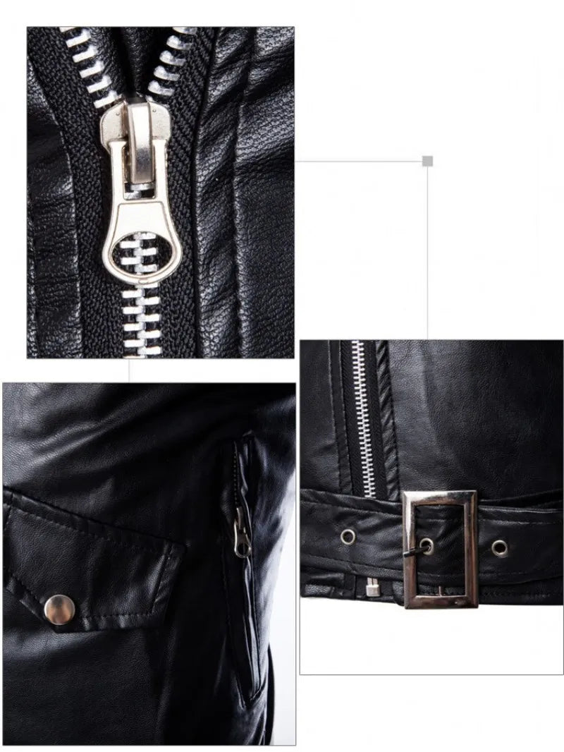 Men's synthetic leather jacket, lapel blazer, diagonal zipper