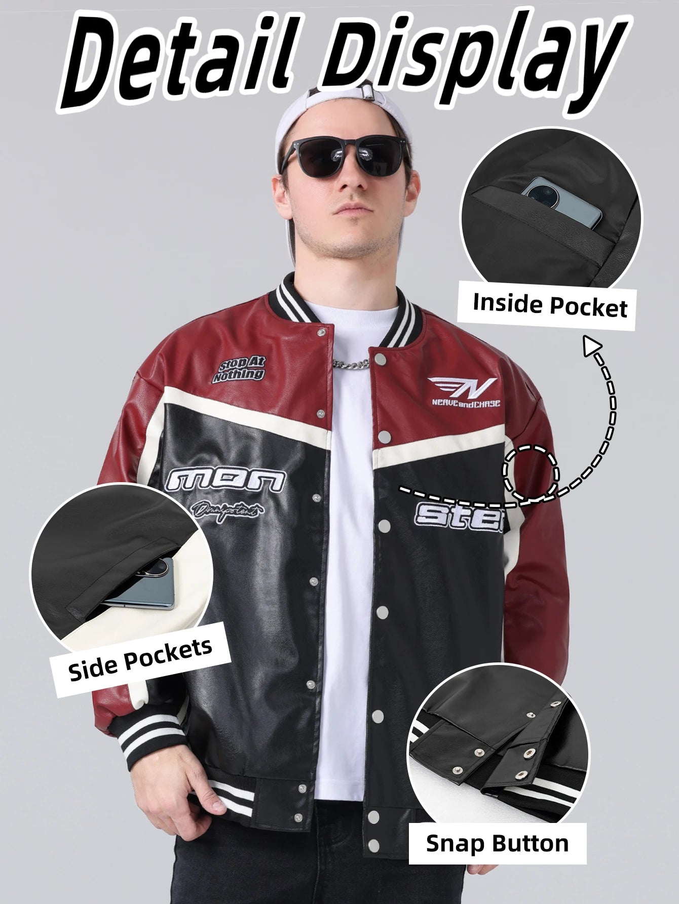 Leather Jacket Motorcycle Bomber Jacket Letter Embroidery Coats