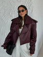 Vintage Leather Jacket Women Single Breasted Short Brown Side - Race Blaze