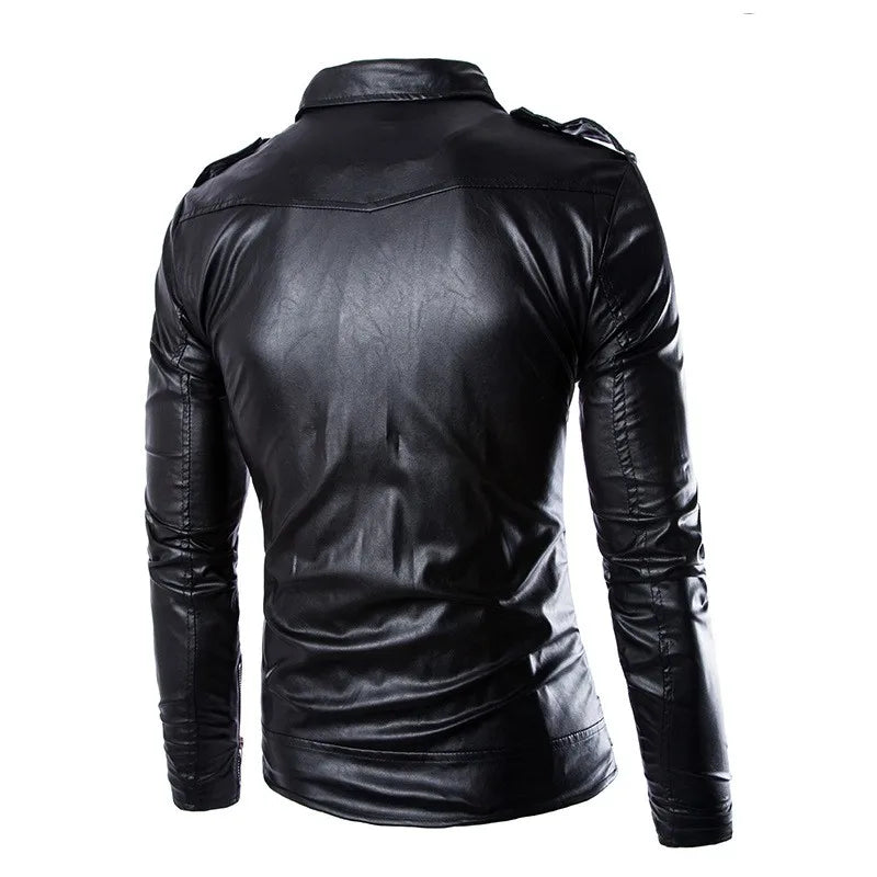 Men's synthetic leather jacket, lapel blazer, diagonal zipper
