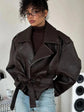 Casual Dark Red Zipper Leather Short Jacket Women Side Dark - Race Blaze