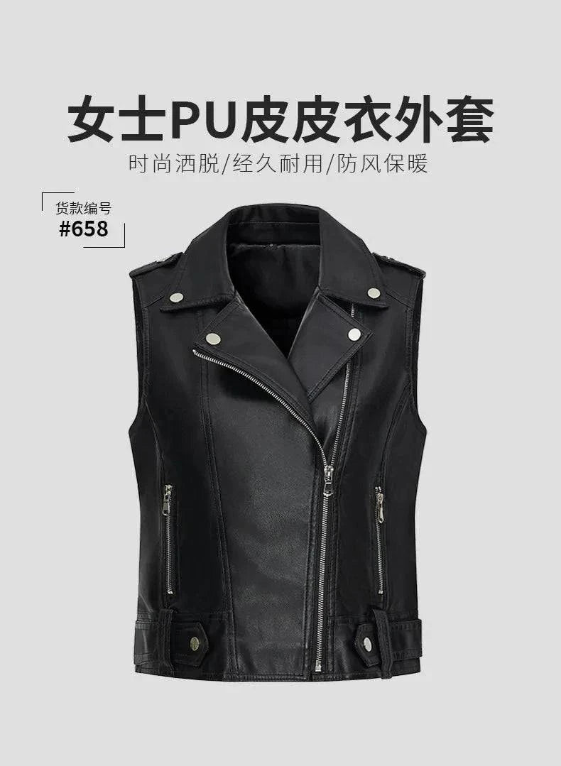 Fashion Suit Lapel Leather Vest Women Motorcycle Jacket Flat View - Race Blaze