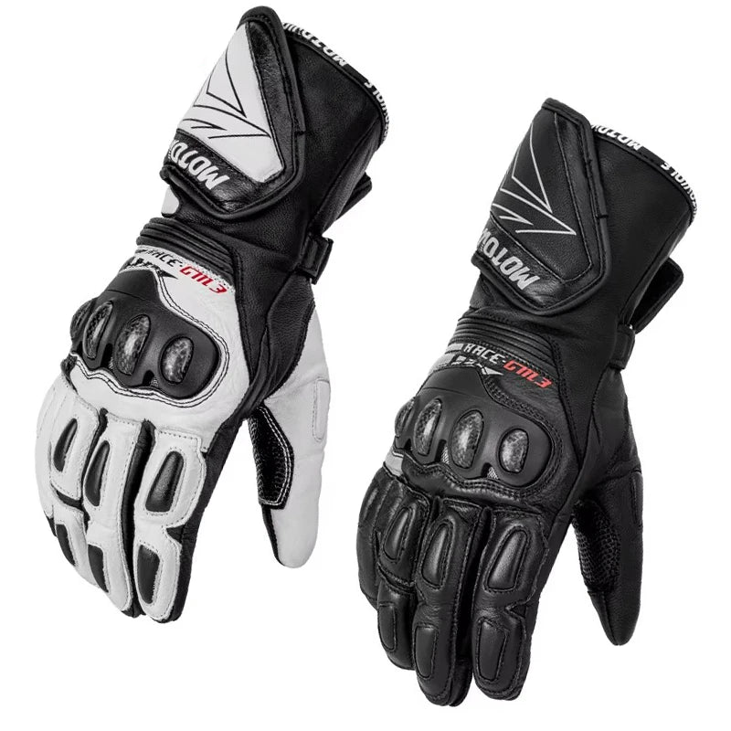 Genuine Leather Motorcycle Windproof Gloves Black Front - Race Blaze