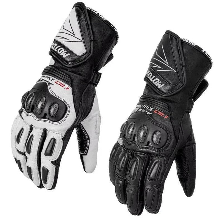 Genuine leather motorcycle gloves full finger windproof unisex in red black green white colors