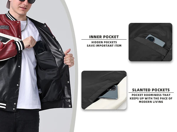 Leather Jacket Motorcycle Bomber Jacket Letter Embroidery Coats