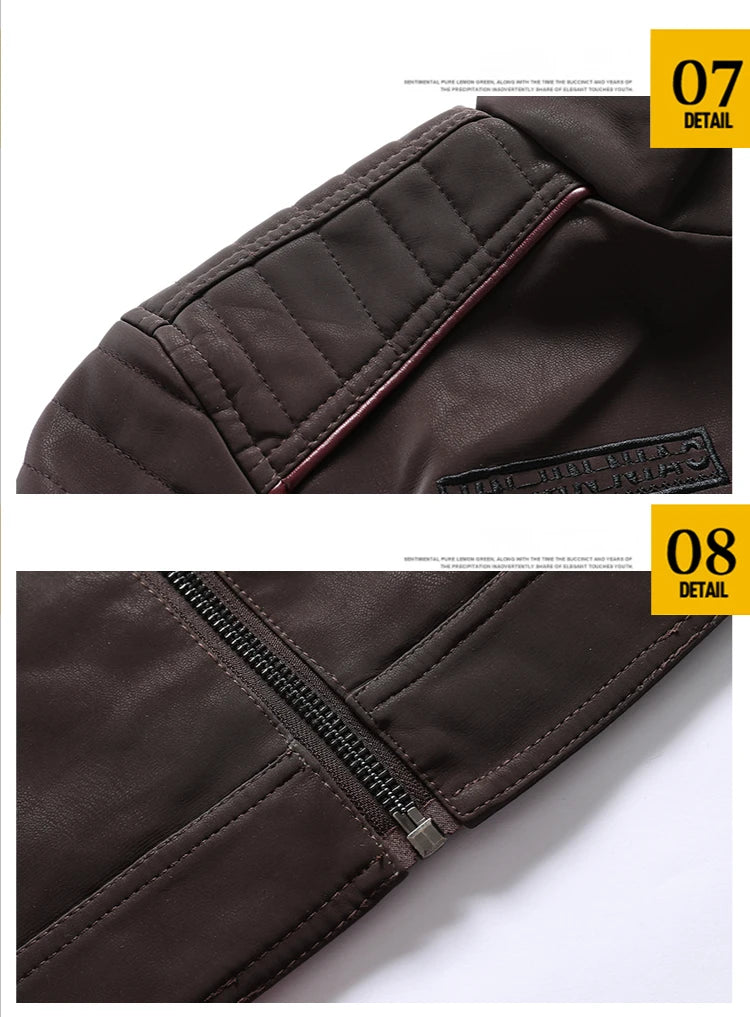 Winter Leather Jacket Fleece Warm Causal Motorcycle Embroidery PU Coats