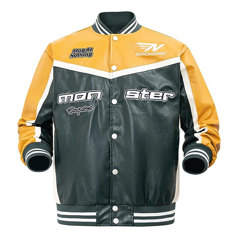 Leather Jacket Motorcycle Bomber Jacket Letter Embroidery Coats