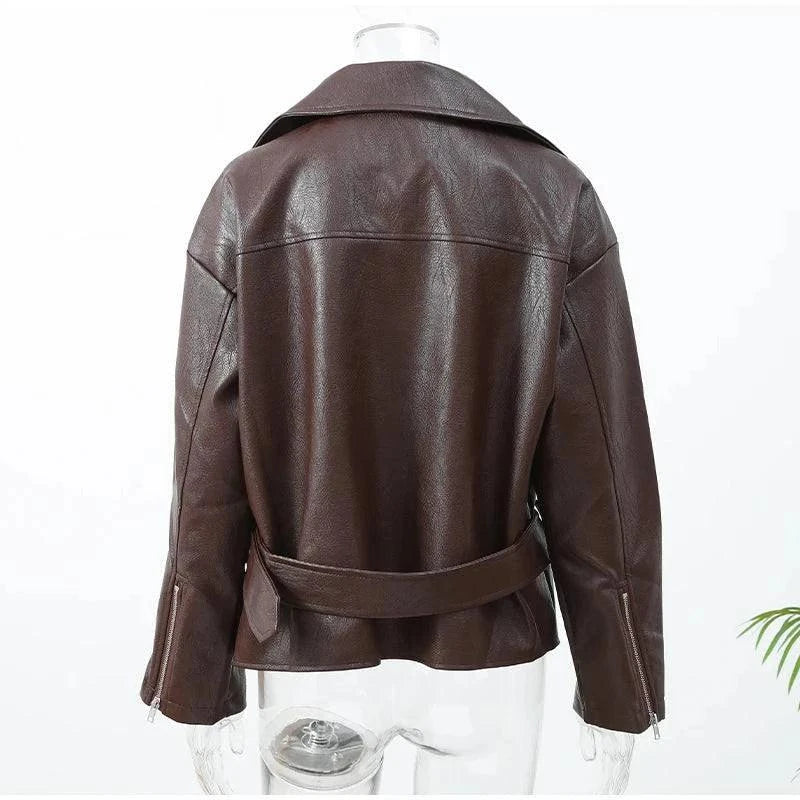 Casual Dark Red Zipper Leather Short Jacket Women  - Race Blaze