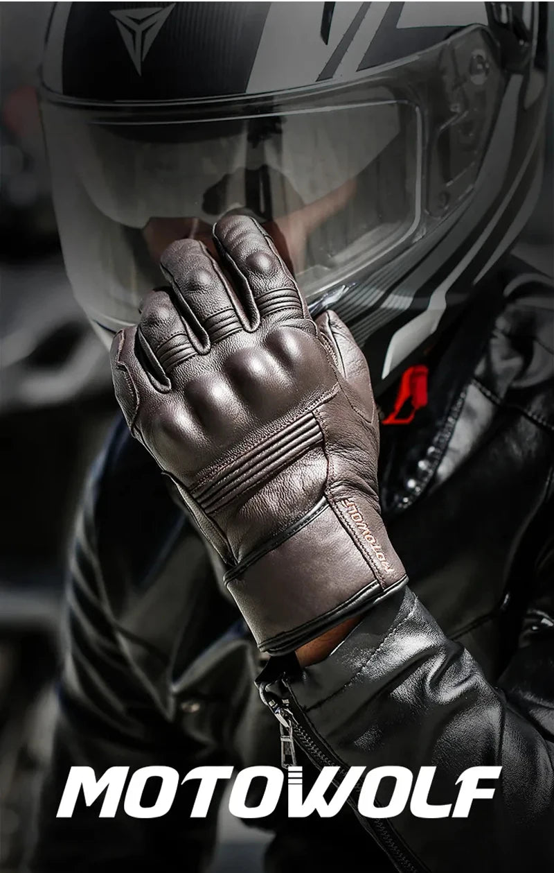 Motorcycle Gloves Winter Waterproof Leather Touchscreen Black - Race Blaze