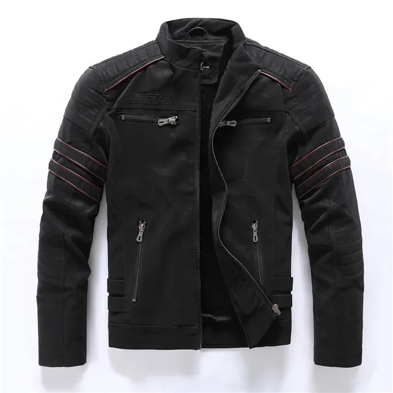 Winter Leather Jacket Fleece Warm Causal Motorcycle Embroidery PU Coats