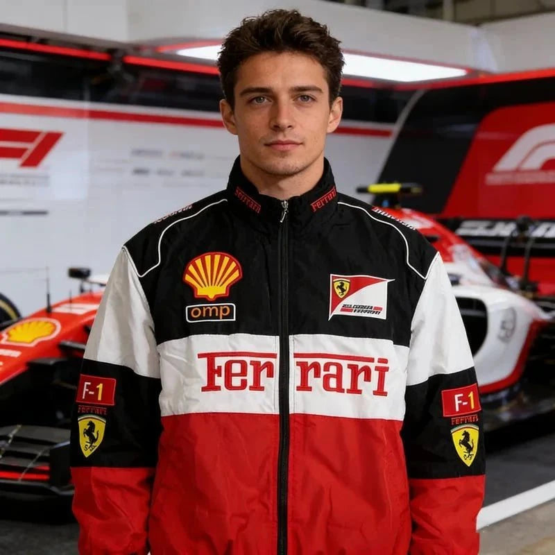 Embroidered F1 Racing Suit Casual Jacket Man Wearing Red - Race Blaze