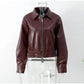 Casual Dark Red Zipper Leather Short Jacket Women  - Race Blaze