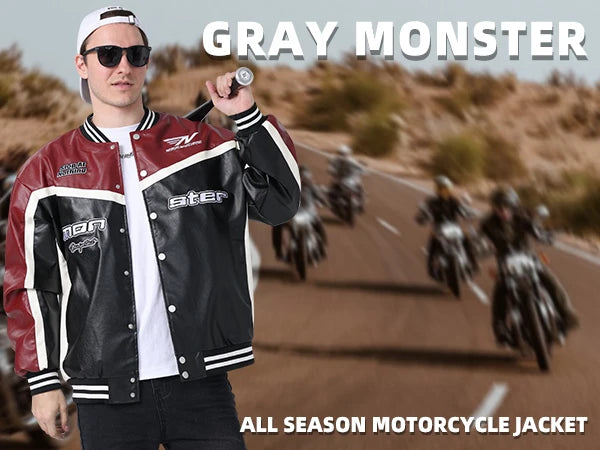 Leather Jacket Motorcycle Bomber Jacket Letter Embroidery Coats