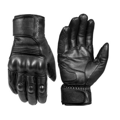 Motorcycle Gloves Winter Waterproof Leather Touchscreen Black - Race Blaze